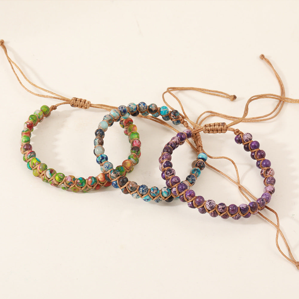 Bohemian Handmade Beaded Round Turquoise Bracelet Unisex Yoga Jewelry