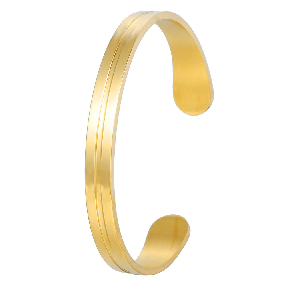 Men's Geometric Round Polished Plated Stainless Steel C-Shape Open Cuff Bracelet