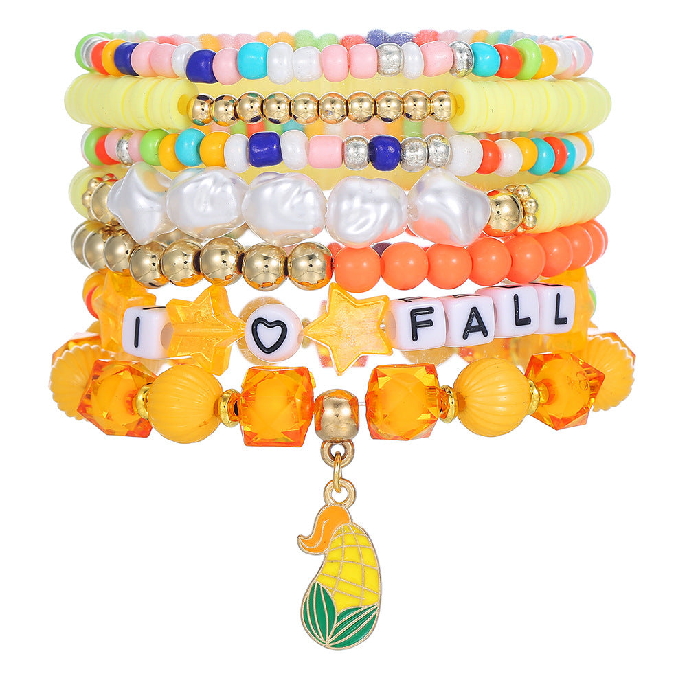 Geometric Resin Brass Acrylic Bracelet Set with Turkey Maple Leaf Pumpkin Letter Charms
