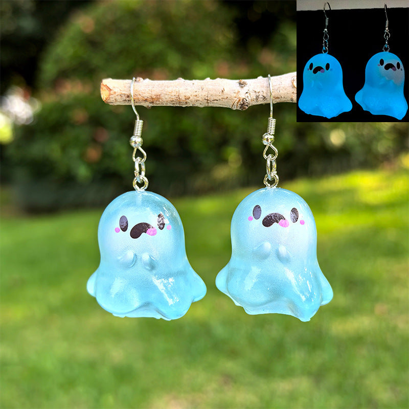 Sweet Punk Cartoon Ghost Resin Earrings with Copper Posts