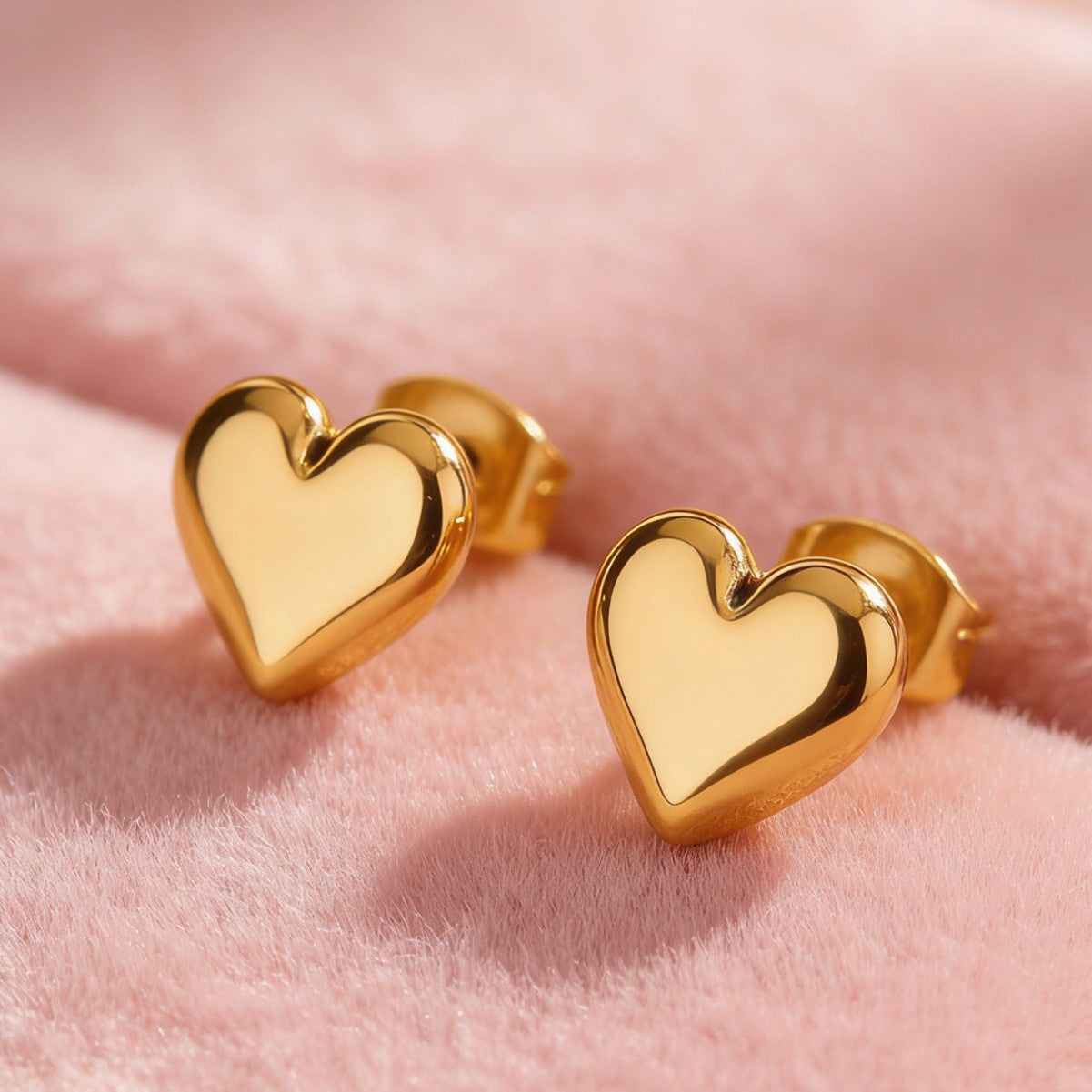 Minimalist Elegant Heart Stainless Steel Gold Plated Necklace and Earring Set for Women