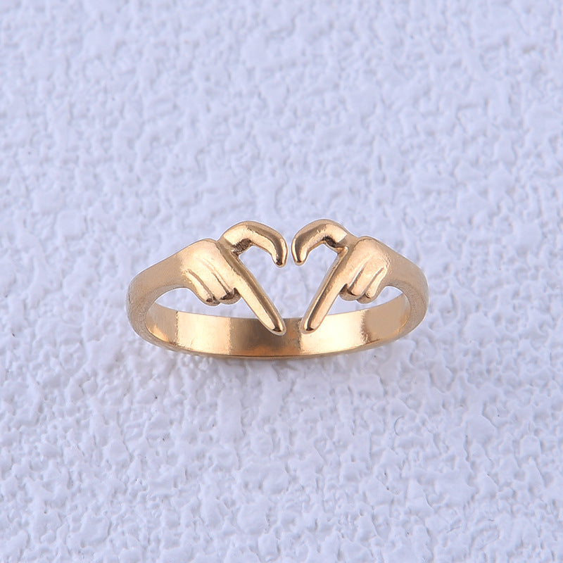 Anello Aperto Minimalista a Cuore in Acciaio al Titanio con Finitura Placcata da Donna