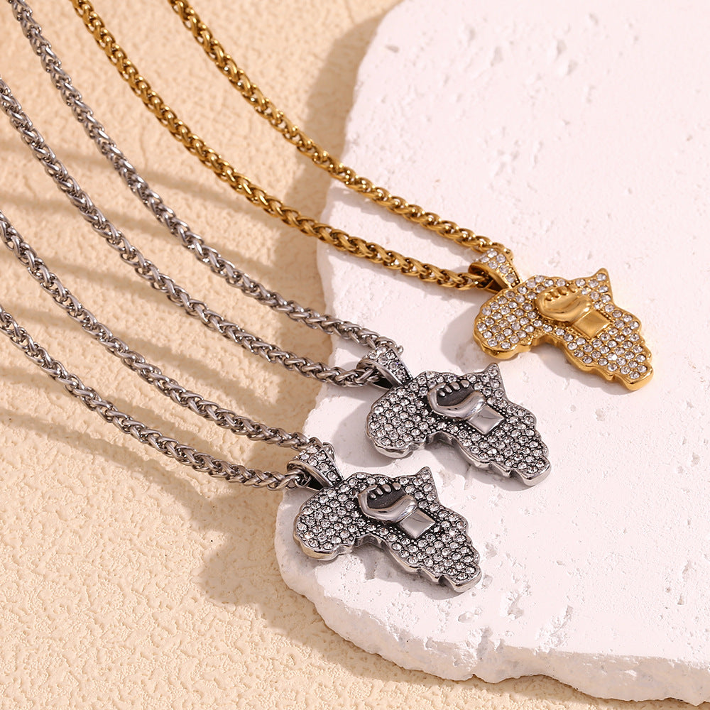Retro Hip-Hop Style Fist Gesture Pendant Necklace for Men with Stainless Steel Chain and 18K Gold Plated Titanium Steel Pendant