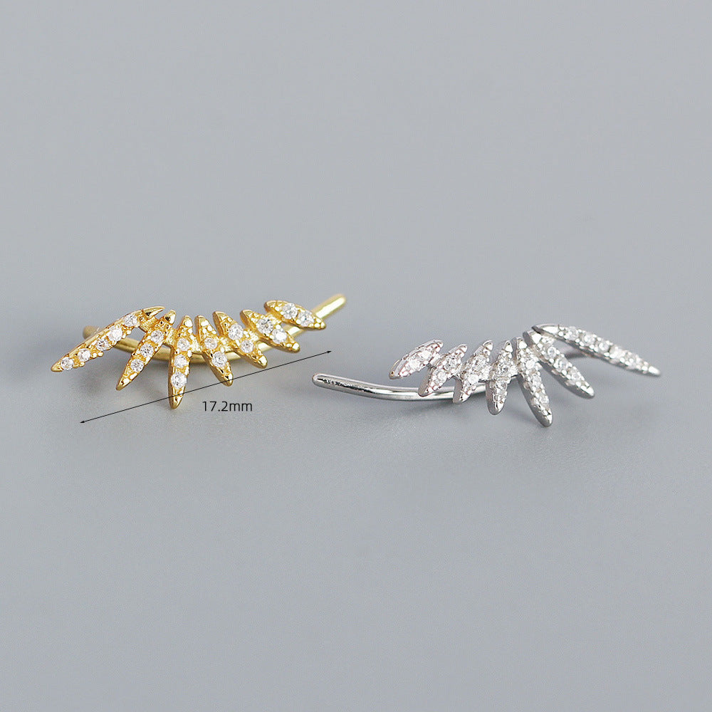 Minimalist Wing-Shaped S925 Sterling Silver Micro-Pave Zirconia Stud Earrings for Women
