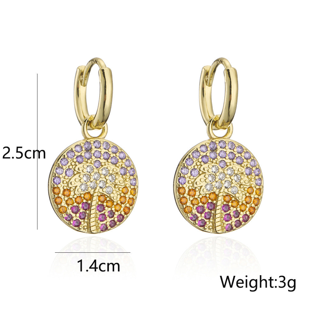 Warm-Toned Copper Geometric Earrings with Micro-Pave Colored Zirconia and 18K Gold Plating for Beach Vacation Style