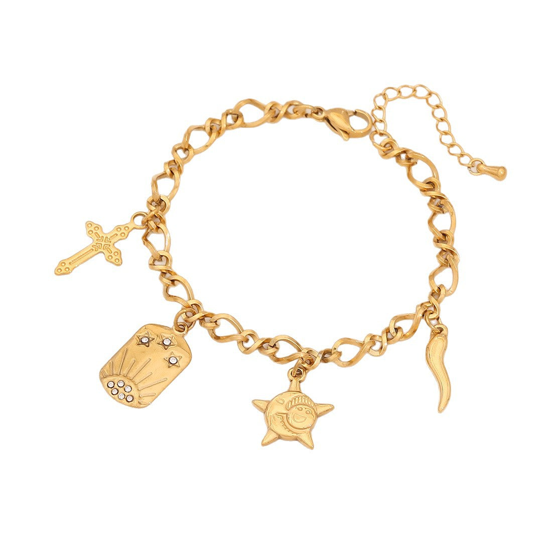 Bracciale in acciaio inossidabile a stella e luna geometriche con finitura galvanica da donna