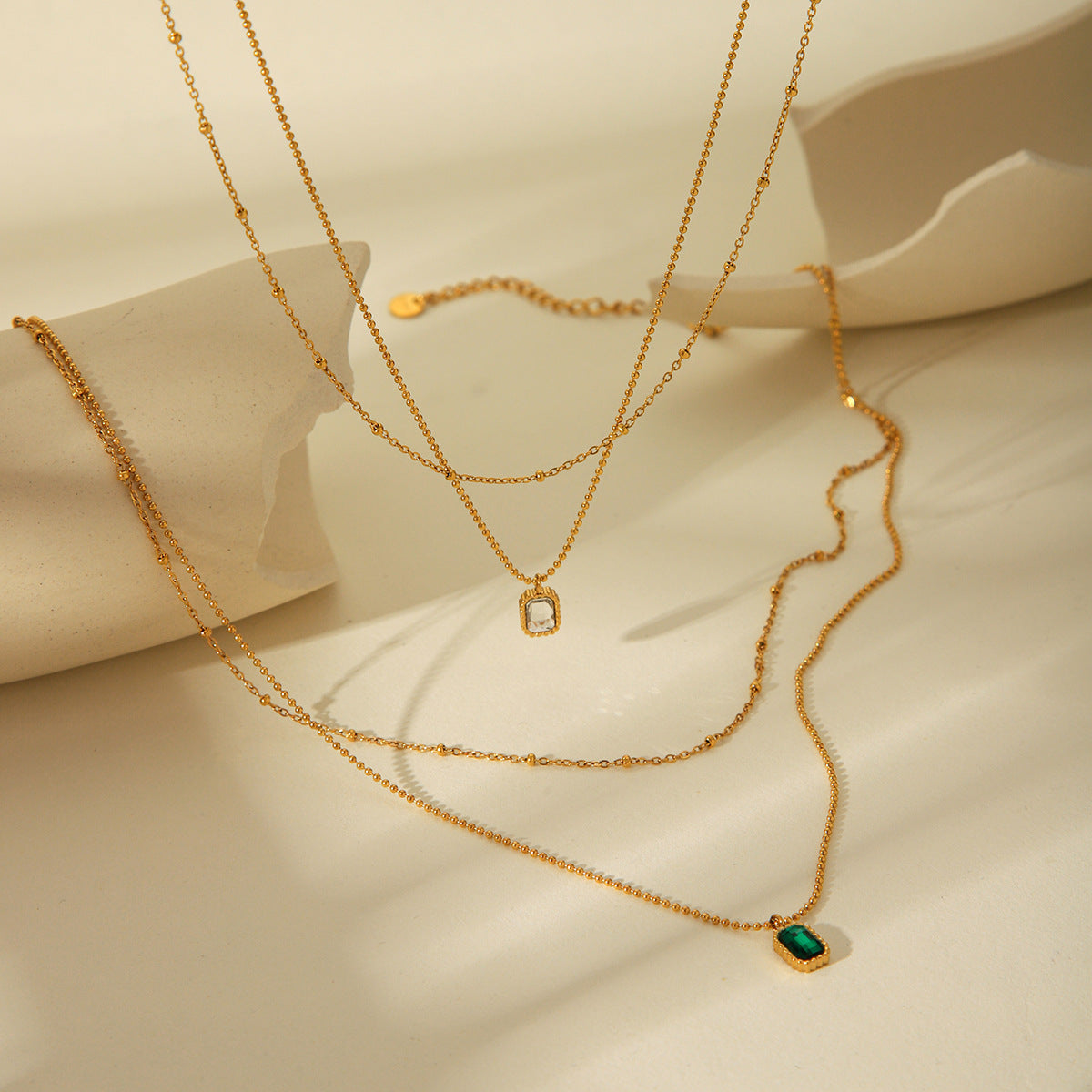 Luxury Geometric 18K Gold Plated Stainless Steel Necklace with Zircon for Women