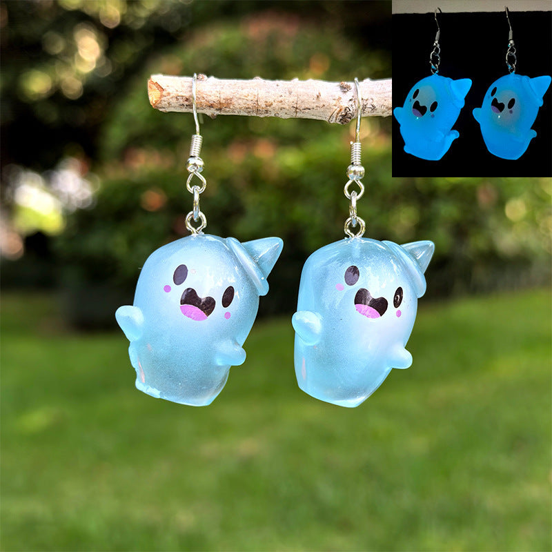 Sweet Punk Cartoon Ghost Resin Earrings with Copper Posts