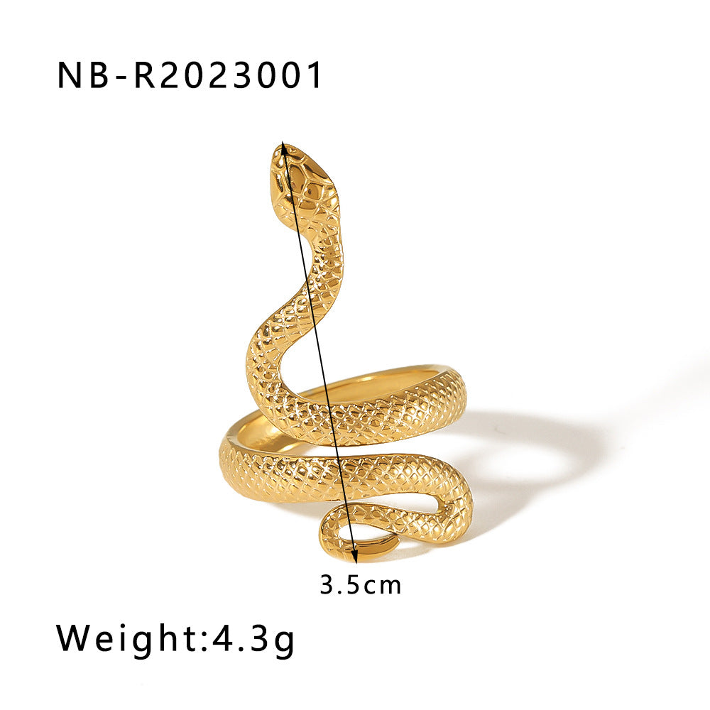 Anello geometrico in acciaio inossidabile a forma di serpente con placcatura in oro 18 carati da donna