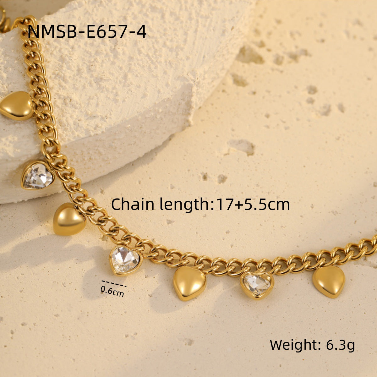 Braccialetto alla moda in acciaio inossidabile con cuore geometrico stile OL, intarsio di strass e dettaglio a nappa