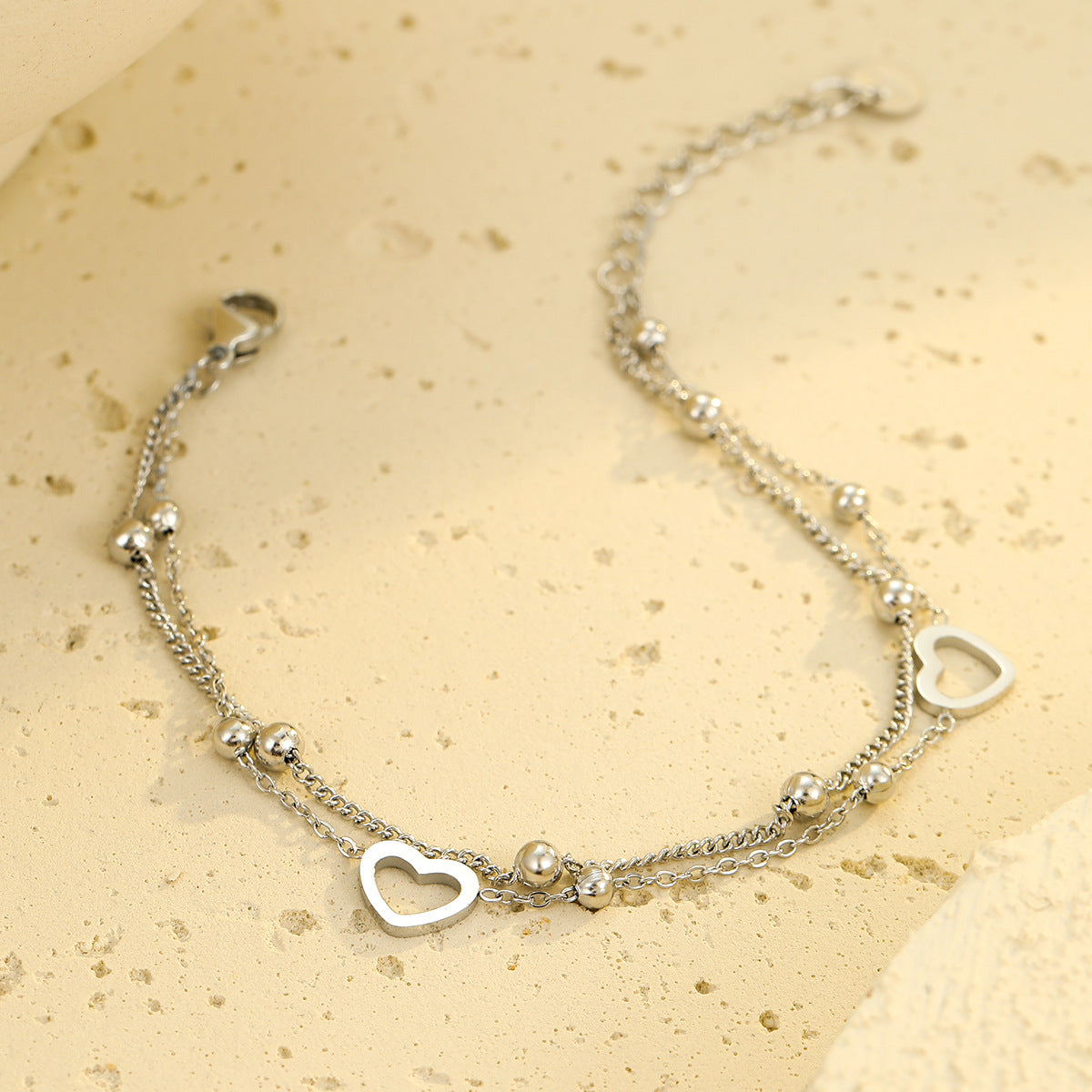 Fashionable Minimalist Double-Layer Heart-Shaped Stainless Steel Bracelet with 18K Gold Plating for Women, Hypoallergenic Valentine's Day Gift