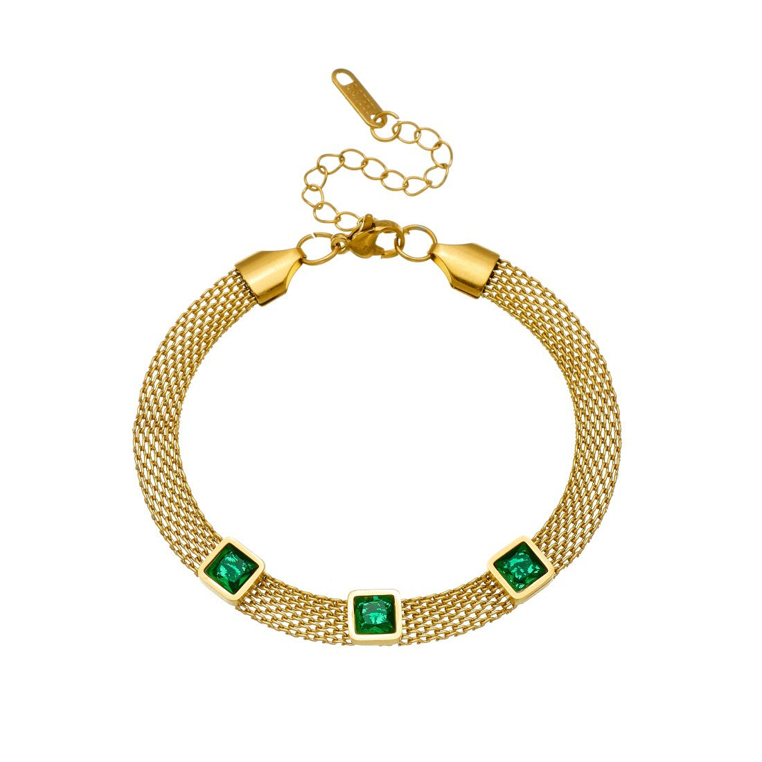 Vintage Gold Plated Geometric Square Rhinestone Mesh Chain Bracelet for Women