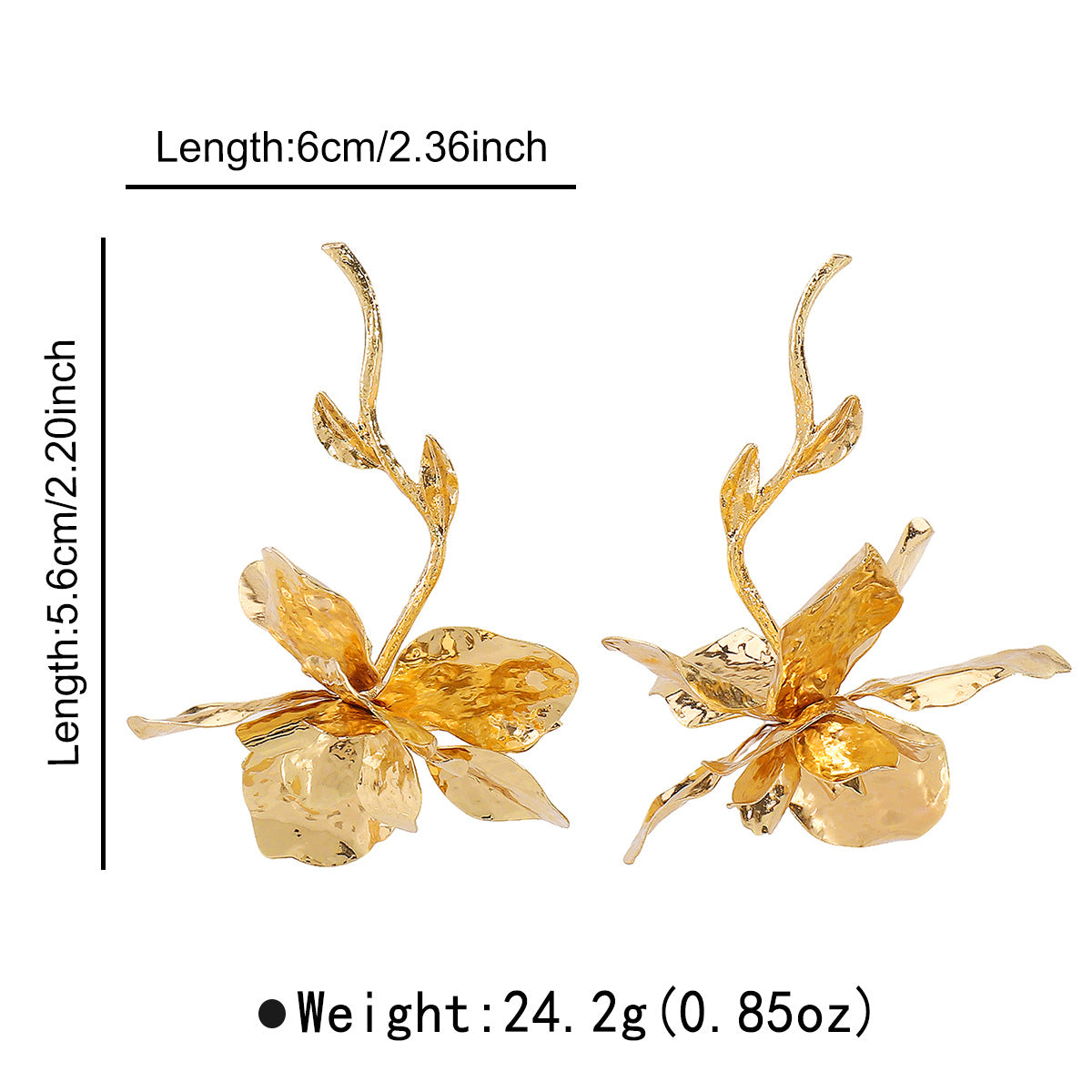 Vintage Floral Earrings for Women with Metal Construction and Electroplated Finish Featuring Tulip and Leaf Motifs