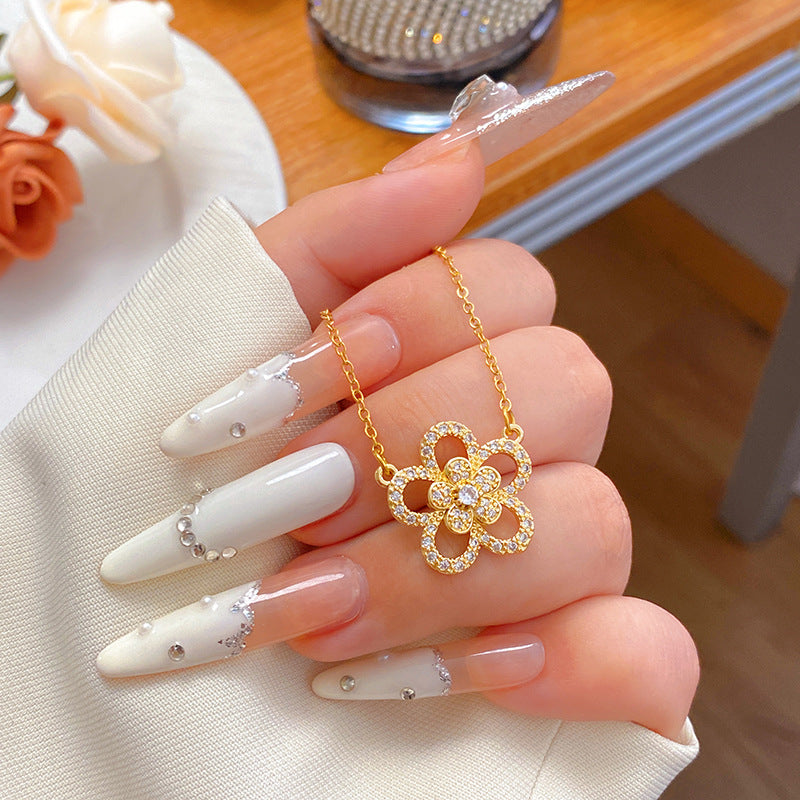 Elegant Luxury Micro-Inlaid Cubic Zirconia Fruit Shape Titanium Steel Necklace with Bamboo Chain