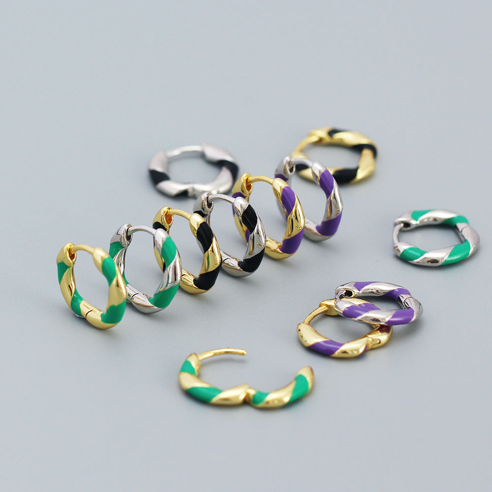 Orecchini a Cerchio da Donna in Argento Sterling 925, Smaltati a Olio a Spirale, Dolce, Colorati e Geometrici