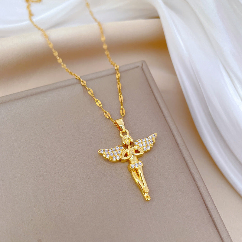 Collar de lujo con colgante de luna geométrica dulce, cadena de acero de titanio para unisex