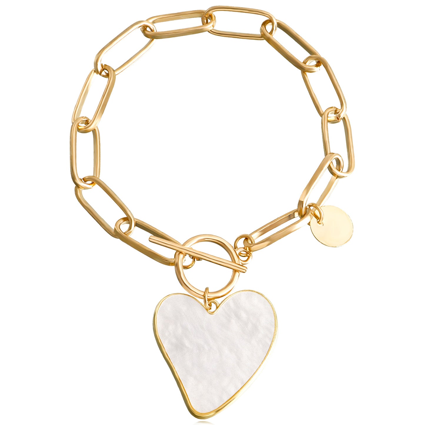 Minimalist Geometric Heart-Shaped Black and White Mother-of-Pearl Pendant Bracelet for Women with Alloy Base and Plated Finish