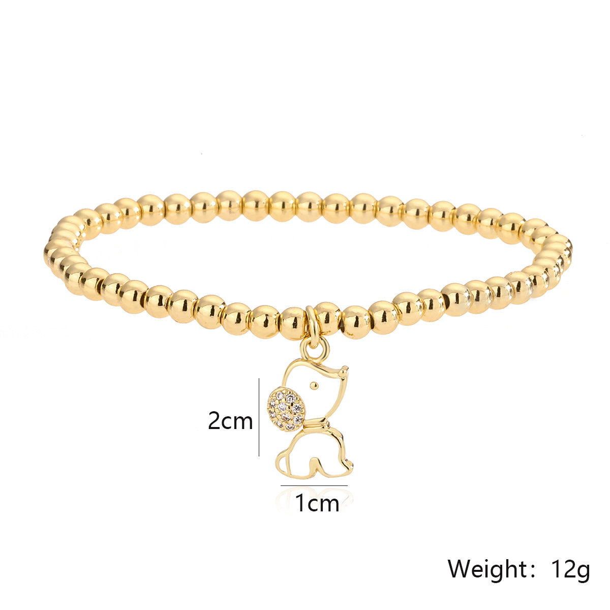 Bracciale con ciondolo a forma di cane per donne con perle di rame e finitura smaltata, gioielli alla moda con design animale minimalista