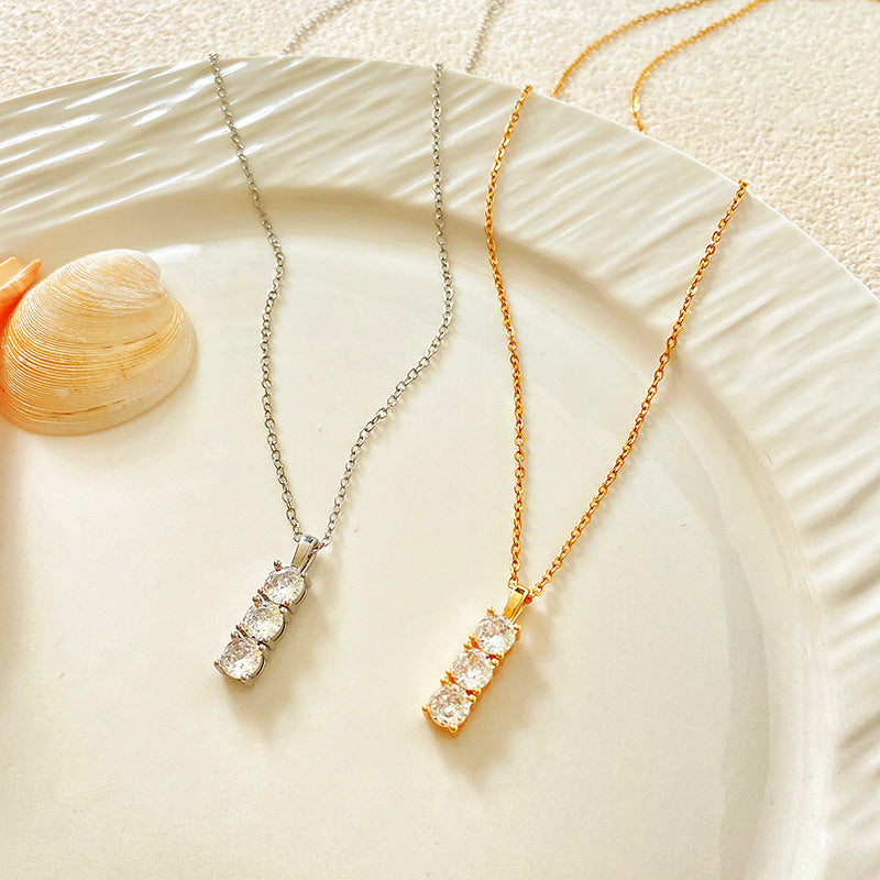 Minimalist Geometric Rectangle Titanium Steel Necklace with Micro-set Cubic Zirconia