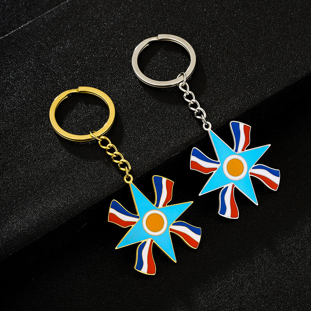 Llavero con Colgante de la Bandera Asiria en Acero Inoxidable para Hombres y Mujeres, Accesorio de Moda