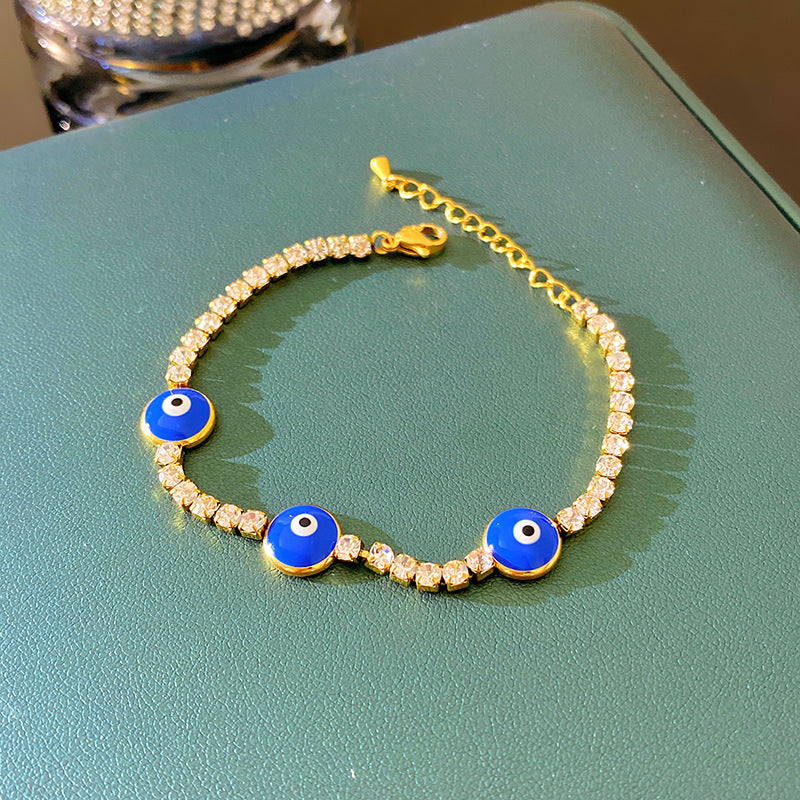 Sweet Streetwear Titanium Steel Plated Eye Cubic Zirconia Bracelet