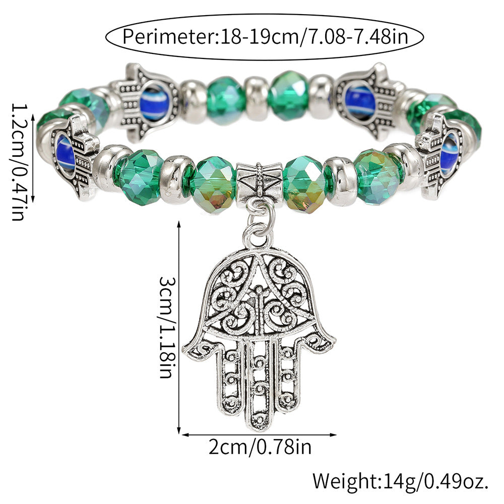 Geometric Round Crystal Alloy Bracelet with Hand Pendant