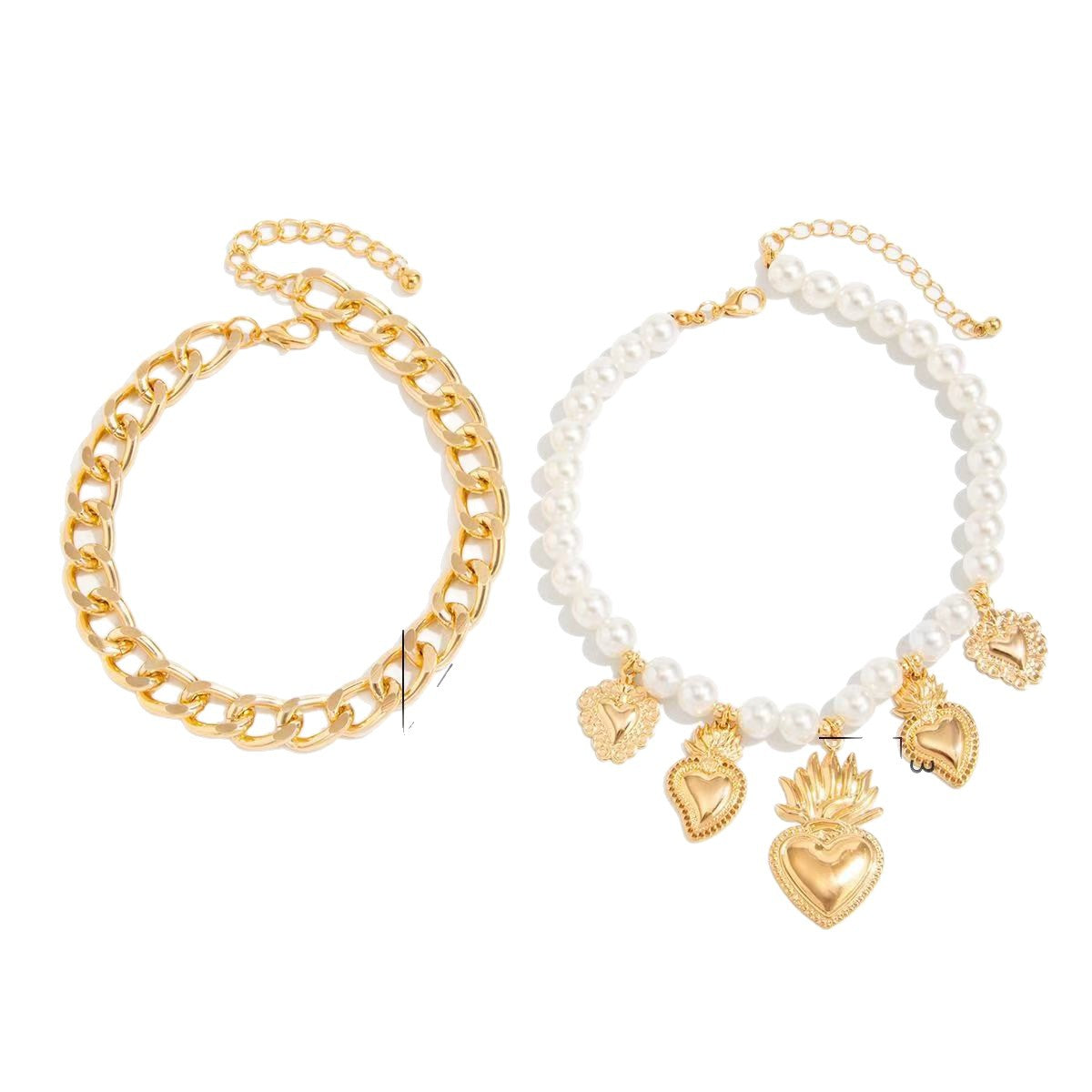 Heart Cross Alloy Anklet with Pearl Beads for Women