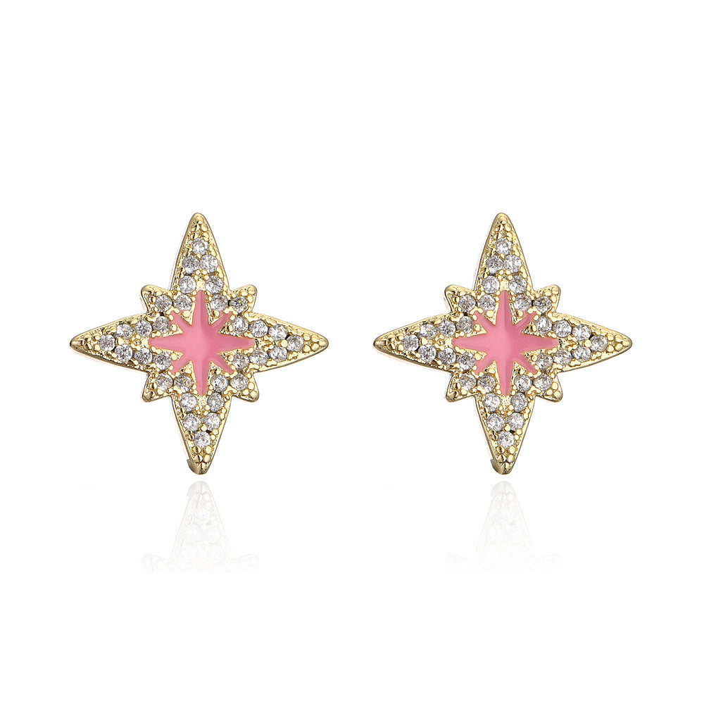 Orecchini da donna geometrici moderni e minimalisti in rame placcato oro 18K con accenti di zirconi