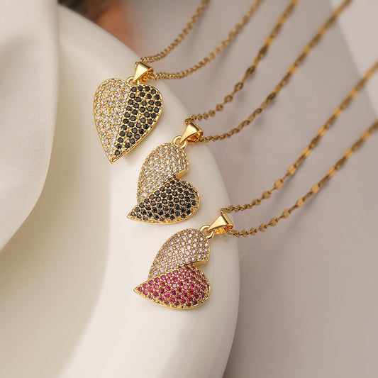 Collar minimalista en forma de corazón de cobre con baño de oro de 18 quilates y detalles de circonita para mujer