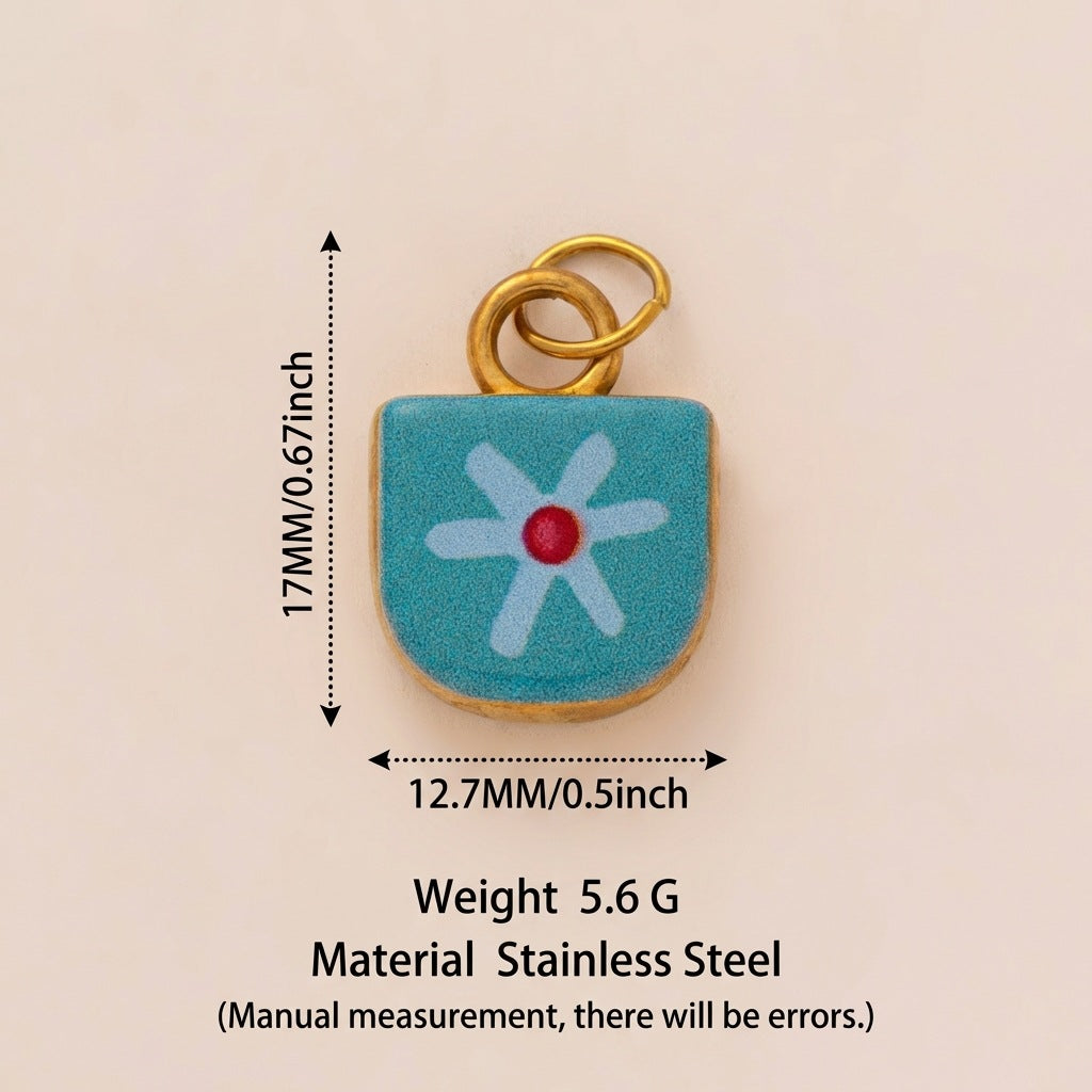 Casual Floral Pattern 18K Gold Plated PVD Titanium Steel DIY Charm Bar