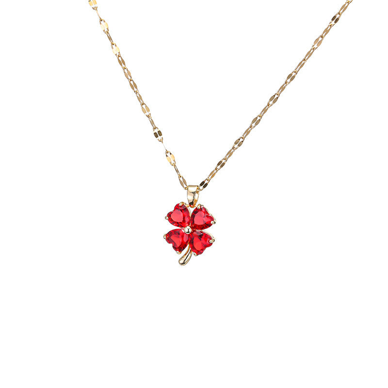 Collana con pendente a quadrifoglio per donna in acciaio al titanio placcato oro, catena clavicola minimalista, graziosa e fresca