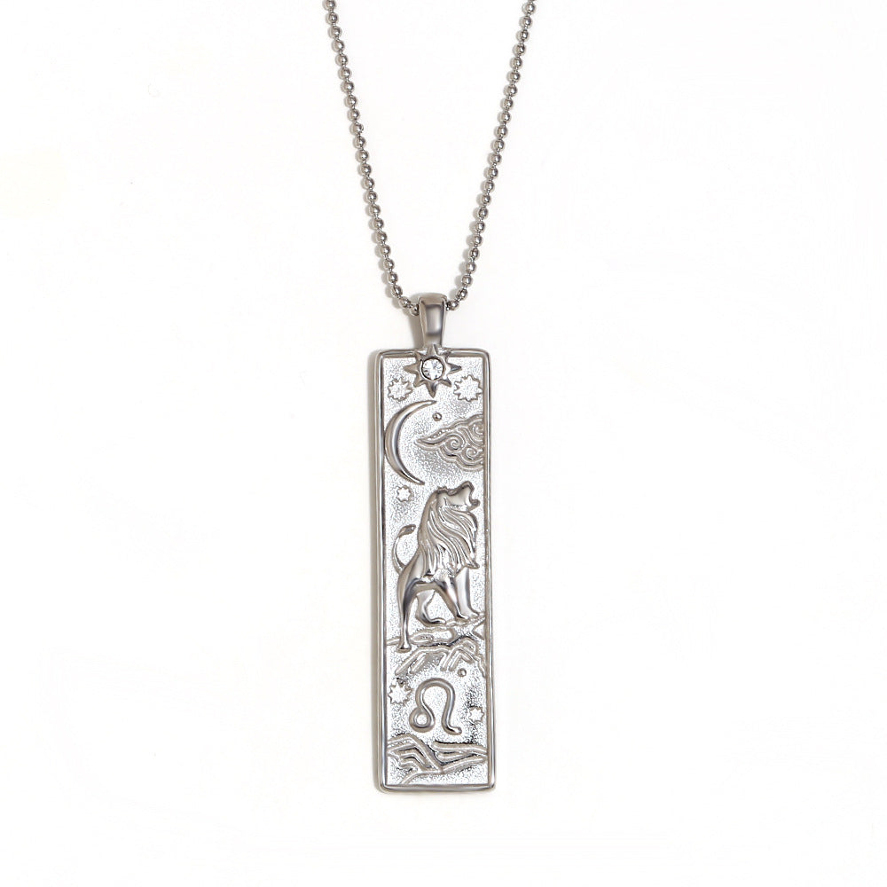 Vintage Geometric Zodiac Pendant Necklace for Women Stainless Steel with 18K Gold Plating Square Charm