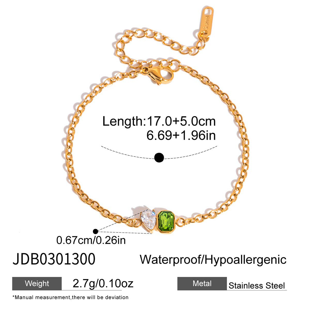 Luxury Geometric Stainless Steel Cubic Zirconia Bracelet for Women