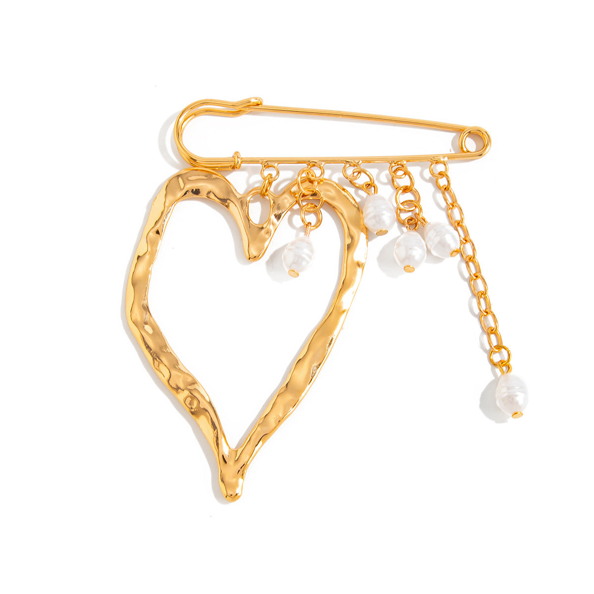 Elegant Heart Shaped Alloy Brooch with Faux Pearl Tassel Plated Pin for Women