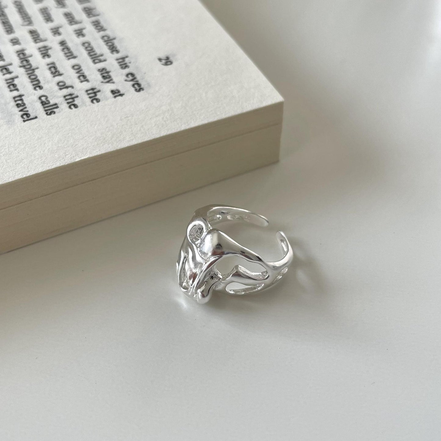 Minimalist Vintage 925 Sterling Silver Geometric Inlaid Cubic Zirconia Ring for Women