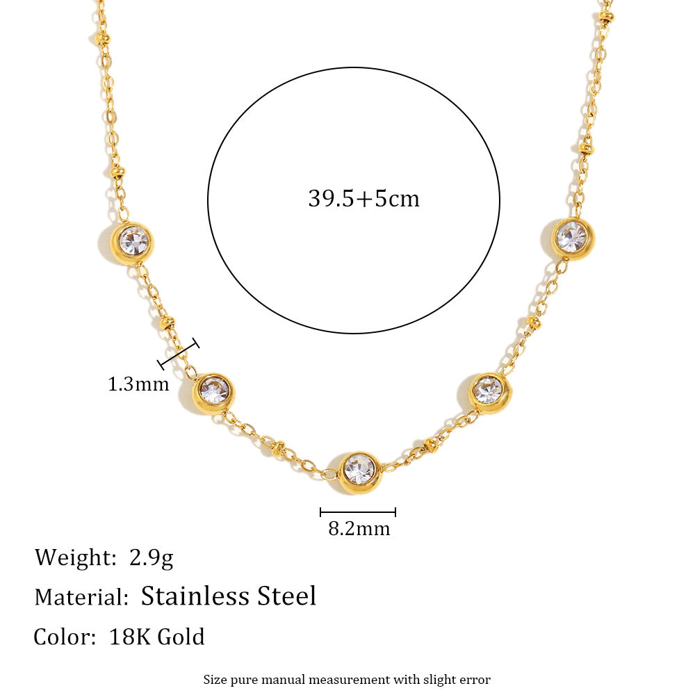 Collana Minimalista in Acciaio Inox con Geometrie, Placcatura in Oro 18K e Zirconi Rotondi da Donna
