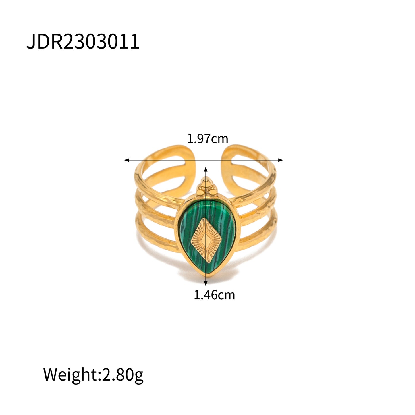 Anello minimalista geometrico in acciaio inossidabile con placcatura in oro 18 carati e malachite naturale per donna