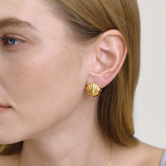 Minimalist Geometric Shell Stainless Steel PVD Gold Plated Earrings for Women