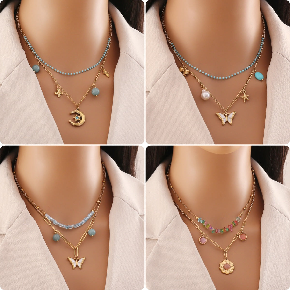 Fashion Butterfly Pendant Necklace in Stainless Steel with Plated Finish for Women