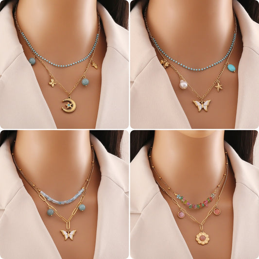 Fashion Butterfly Pendant Necklace in Stainless Steel with Plated Finish for Women