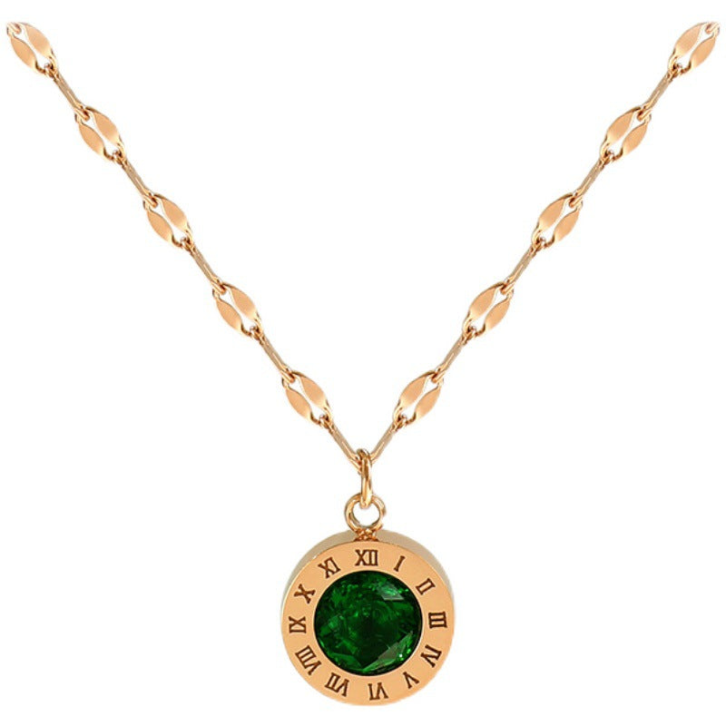 Minimalist Titanium Steel Roman Numeral Pendant Necklace for Women with Plated Finish and Lip Chain Style