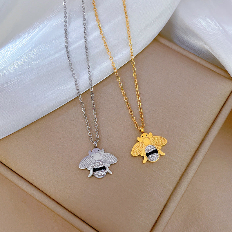 Collar con Colgante Minimalista de Abeja de Acero Inoxidable con Baño de Oro para Mujer y Hombre, Delicada Cadena de Clavícula