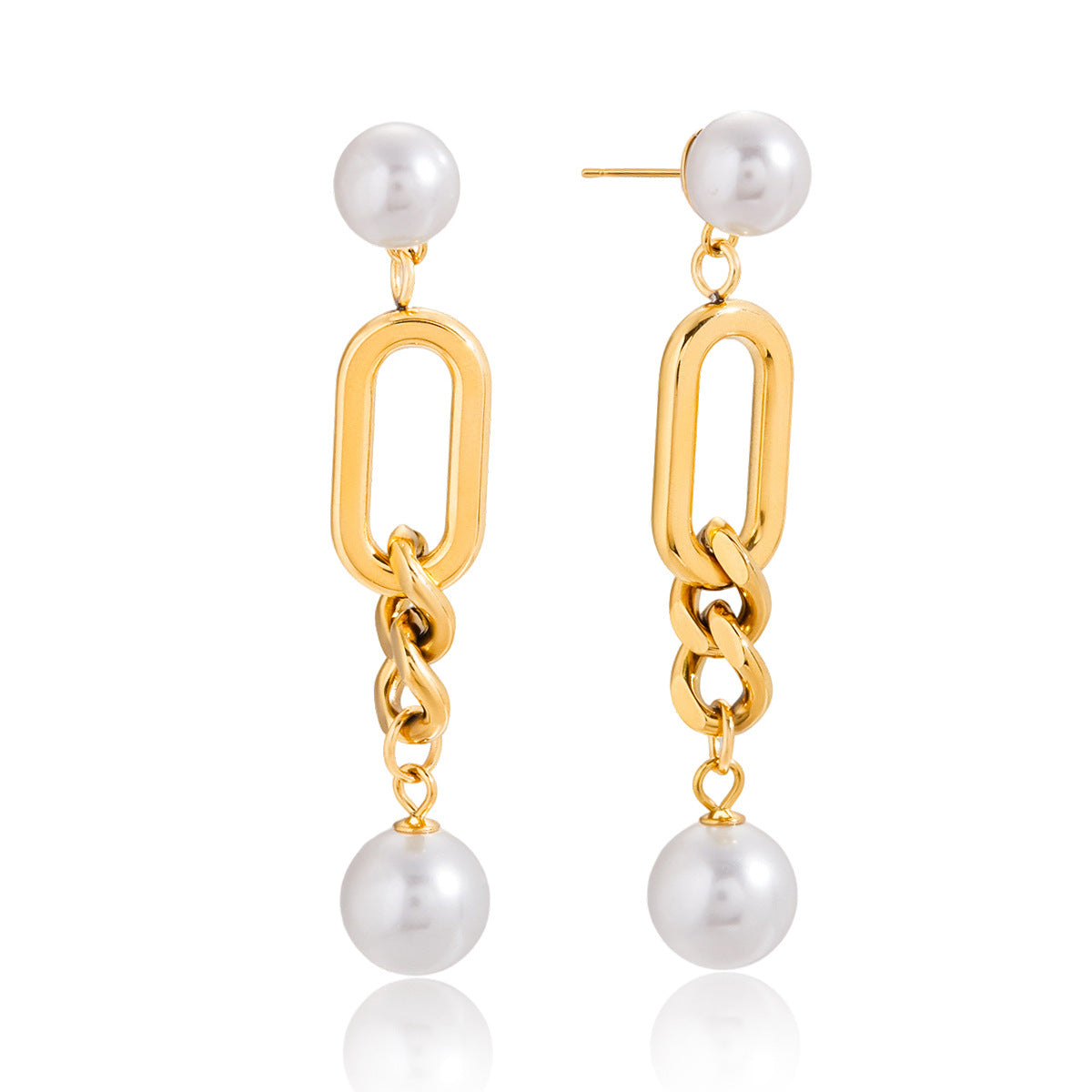 Aretes de acero inoxidable con diseño geométrico minimalista, acabado tipo perla, chapados, para mujer