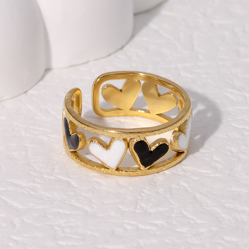 Minimalist Heart Drip Oil Plated Stainless Steel Open Ring for Women