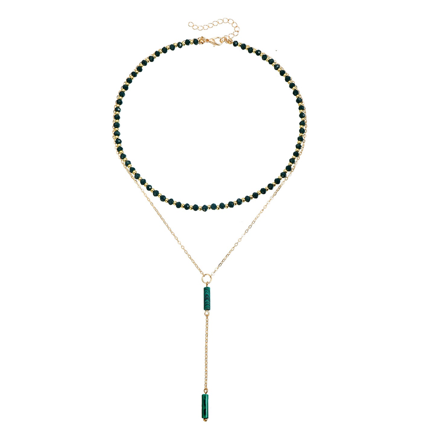 Dark Green Geometric Beaded Y-Necklace Alloy Plated Women's Fashion Jewelry