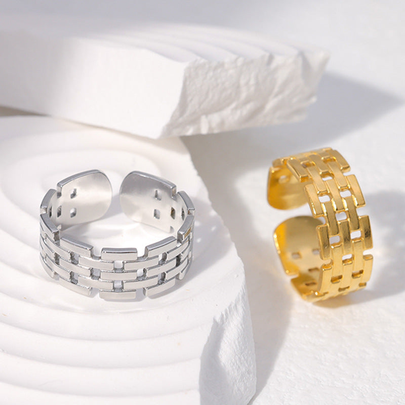 Vintage Geometric Plated Stainless Steel Open Ring for Unisex