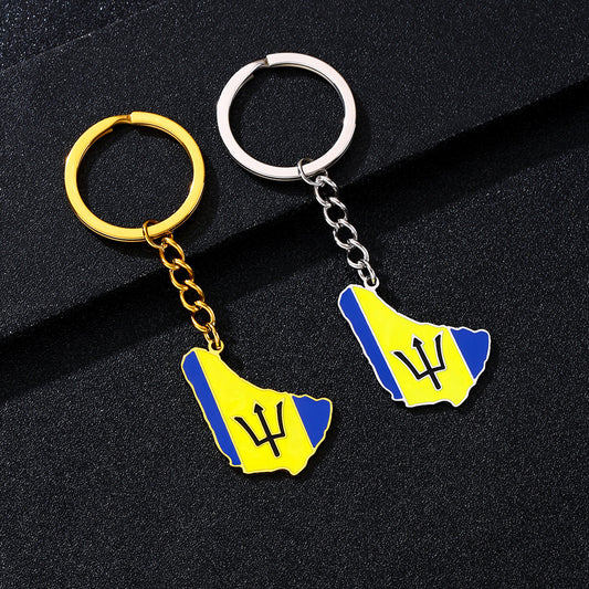 Ethnic Style Barbadoss Island Pendant Keychain in Stainless Steel for Men and Women
