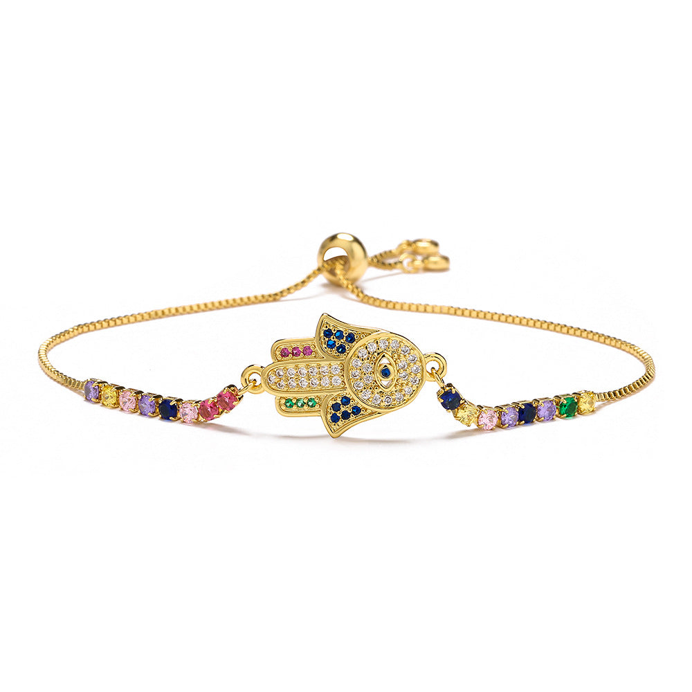Geometric Fashion Bracelet for Women with Copper Base Plated in 18K Gold and Zircon Inlay