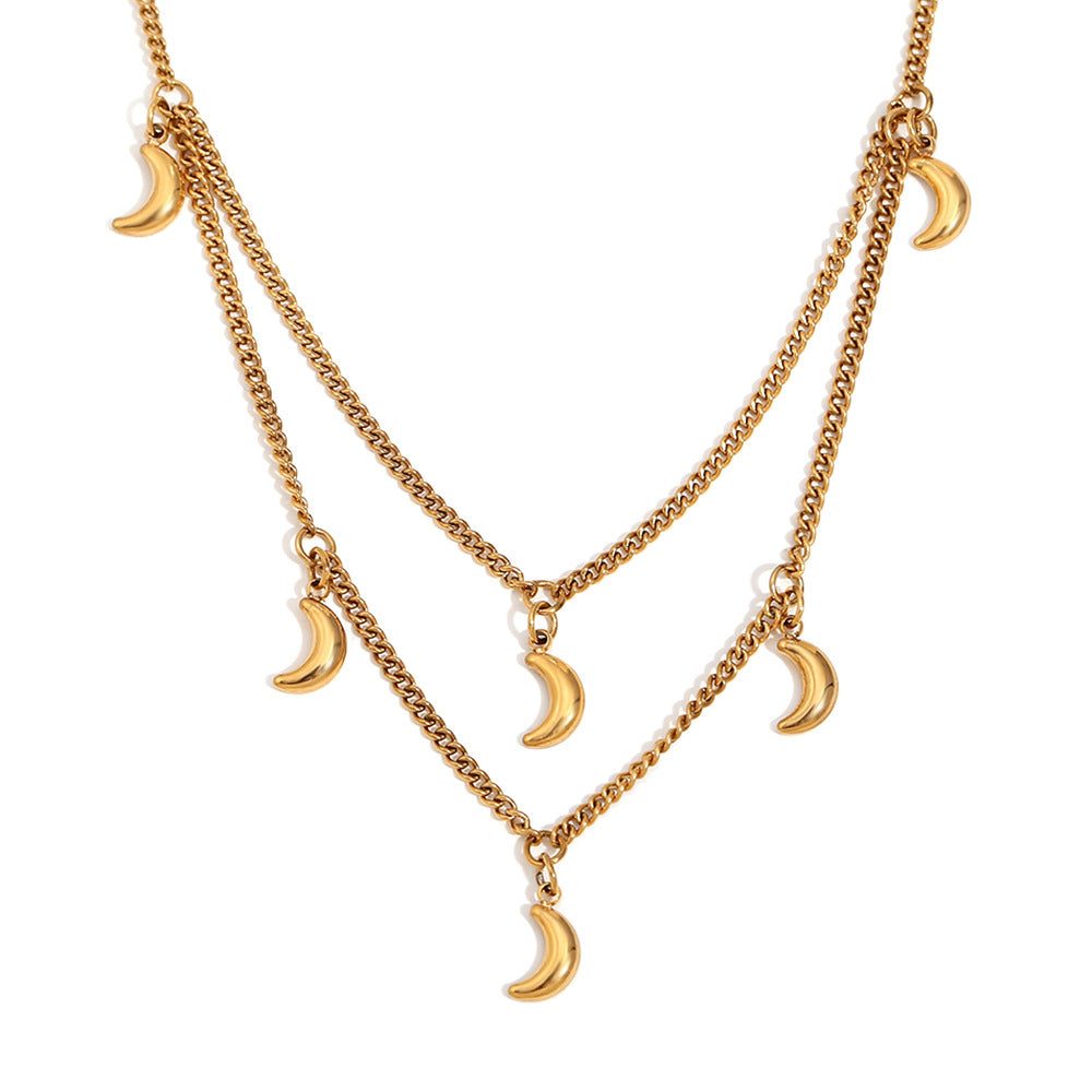 Collana a Pendente a Mezzaluna Minimalista alla Moda da Donna in Acciaio Inossidabile con Placcatura in Oro 18K