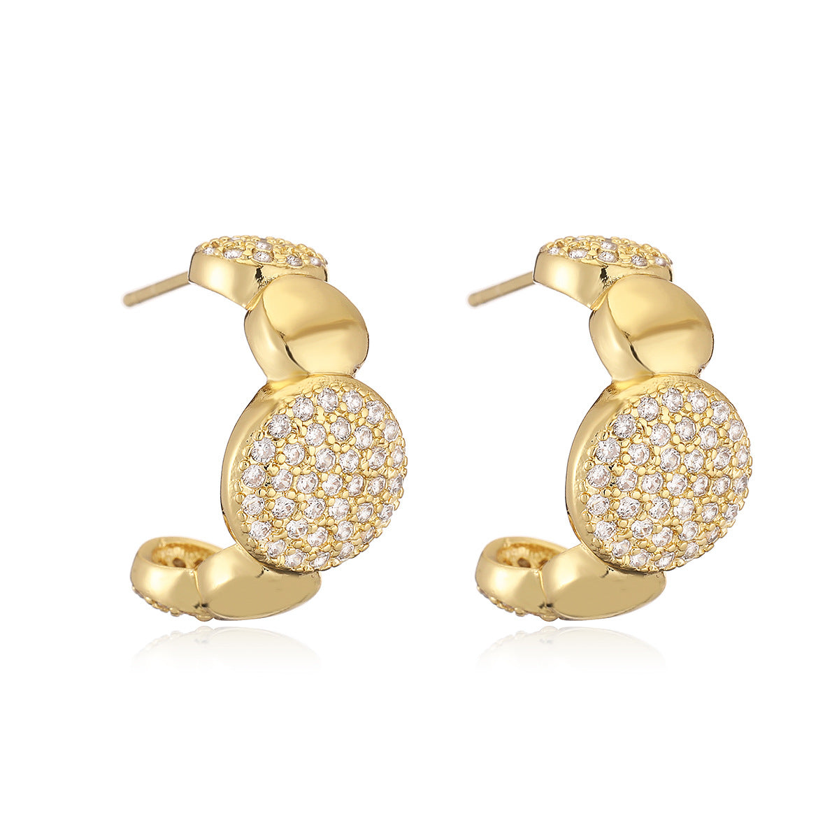 Minimalist Geometric C-Shaped Zirconia Earrings for Women in Copper with Micro-Pavé Setting